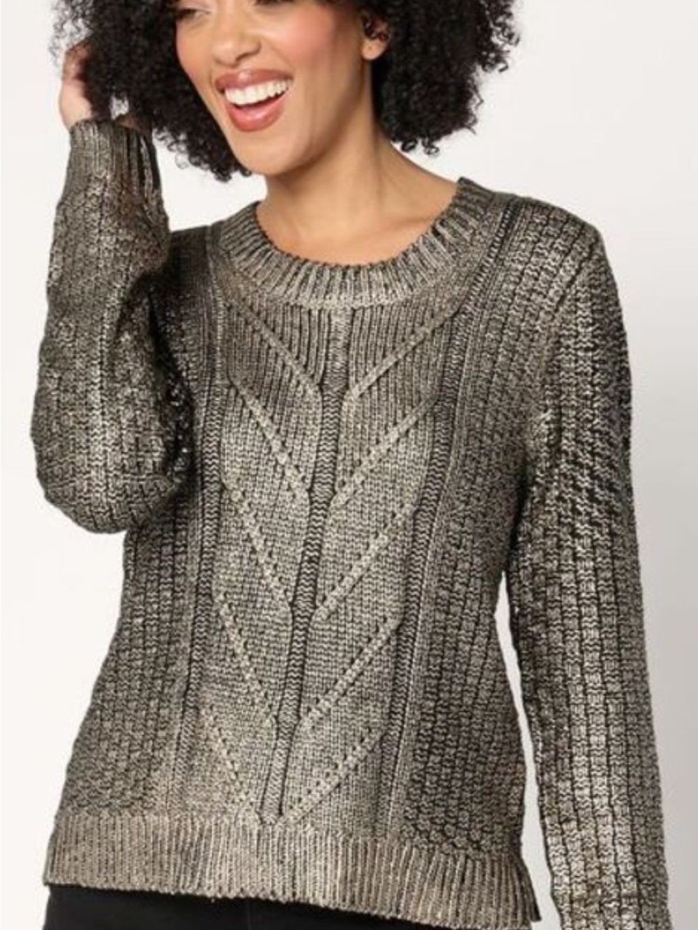 Women with Control Metallic Gold Knit Sweater